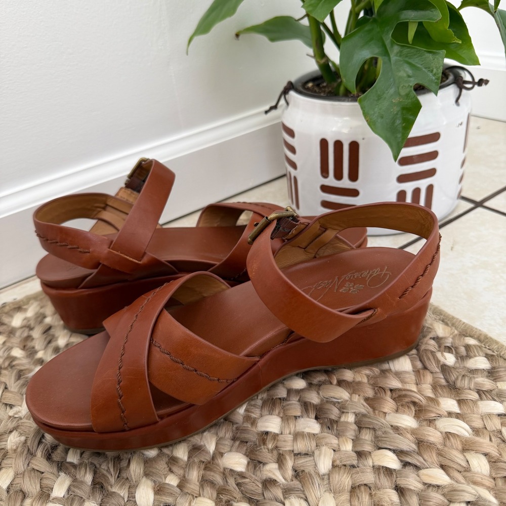 Patricia Nash Leila Women Boho Tan Leather Wedge Sandals 8.5M Sienna Brown